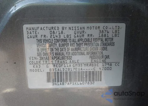 2019 Nissan Sentra Sv z USA, uszkodzony, nr VIN 3N1AB7AP5KL607832